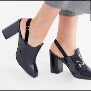 Urban Outfitters | Navy Tilda Croc Mule Heels